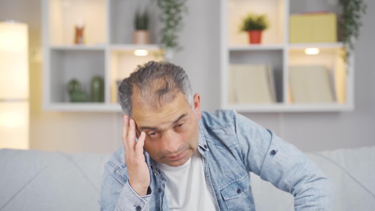 hombre pensativo hacia la cámara viene con una idea.