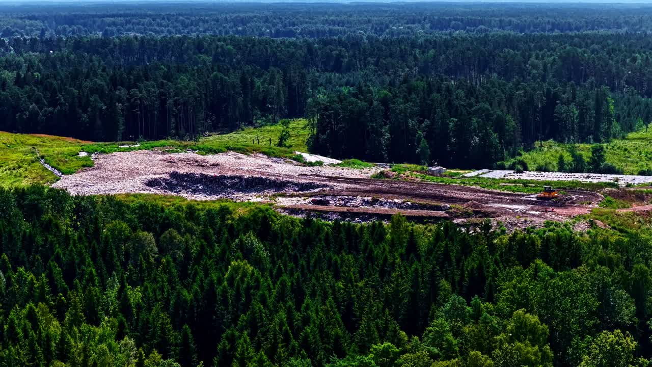 Landfill garbage accumulation of waste materials dump environmental disaster, aerial