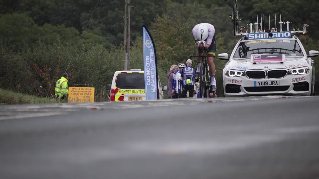 Northallerton, Yorkshire, UK, 25th September 2019 - UCI Men's Elite Individual Time Trial, Road World Championships - Riders on the road 3km from the start