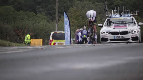northallerton, yorkshire, uk, 25th september 2019 - uci men's elite individual time trial, road world championships - riders on the road 3km from the start
