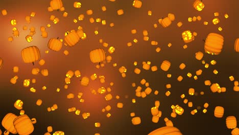 abstract many halloween pumpkin jack lantern are falling down on holiday card rain with pumpkins