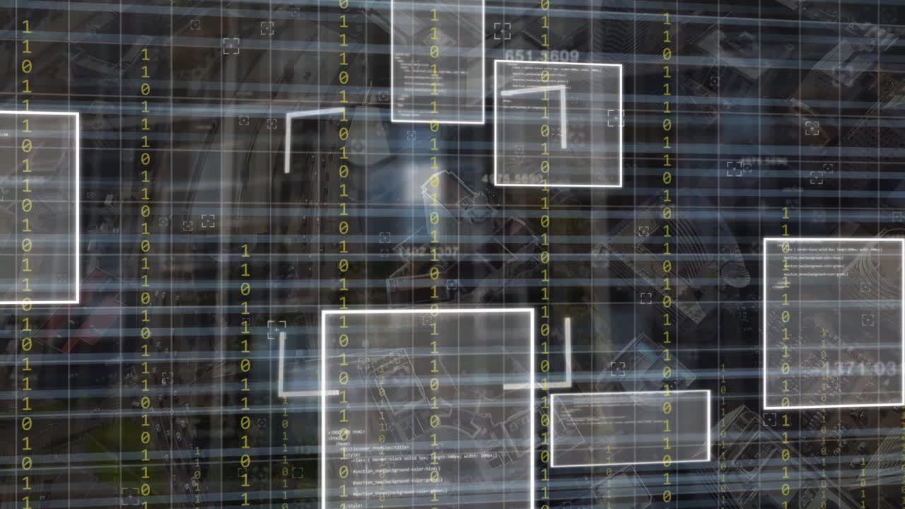 animación del procesamiento de datos sobre el paisaje urbano