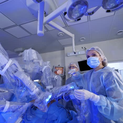 modern surgical system. medical robot. minimally invasive robotic surgery.