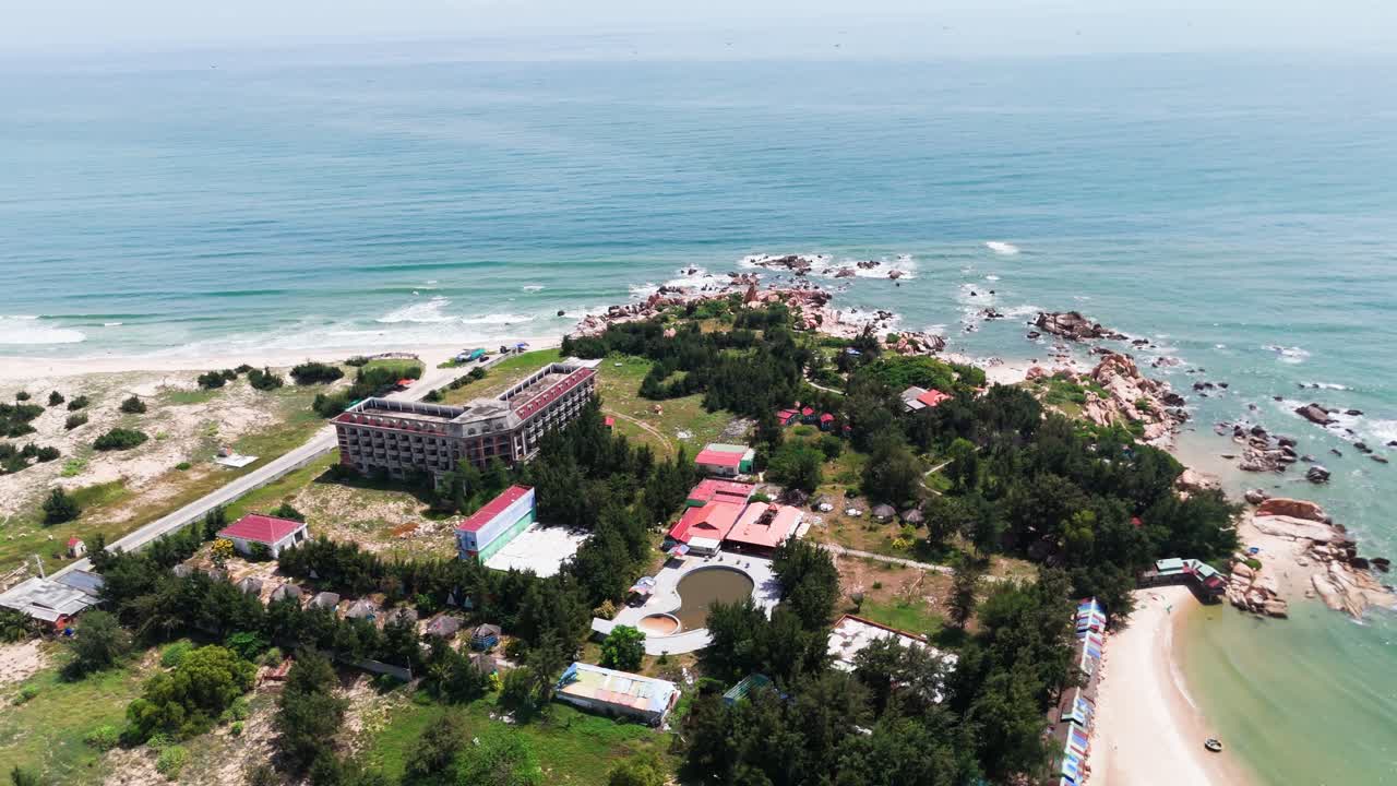 Aerial View Pan of an Unfinished Project Near the Coast in Binh Thuan (Vietnam) During the Rainy Season
