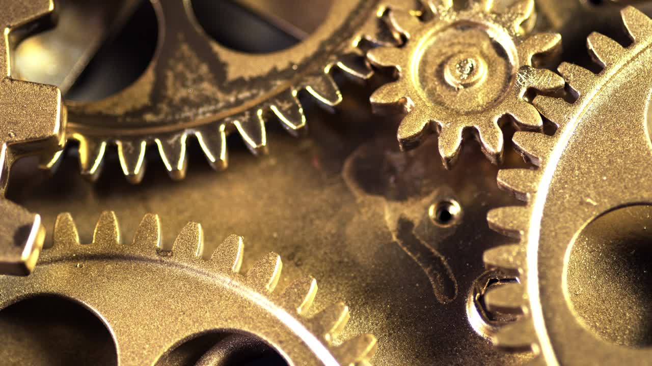 Old Golden Gears Turning in Working Mechanism