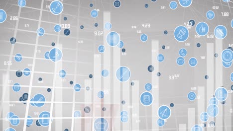 animation of graph and network of connections over grey background