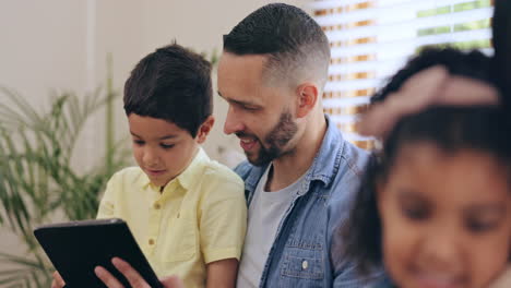 Relax,-kid-or-father-with-tablet-for-elearning