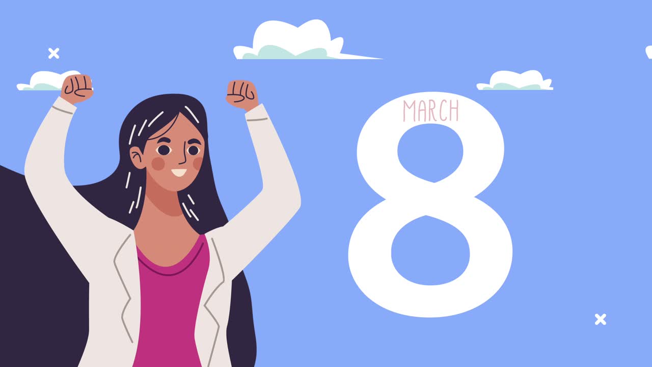 행복한 여자 날 카드 행복한 소녀와 8 숫자