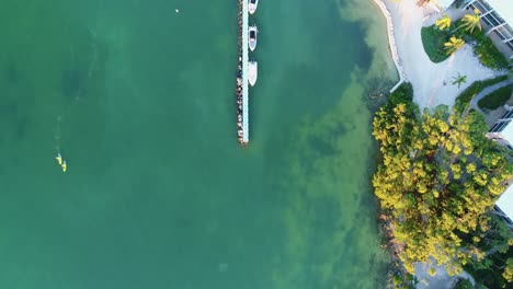 Bird's-Eye-View-of-Several-Docks-in-Islamorada-Florida-Keys-at-Sunset