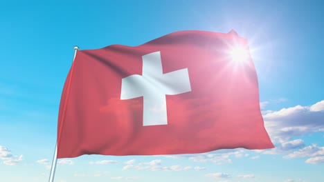 flag of switzerland with fabric structure against a cloudy sky (loopable)