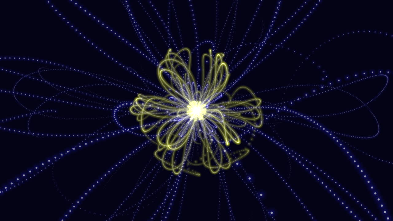 flor azul y amarilla vibrante brilla contra un fondo oscuro