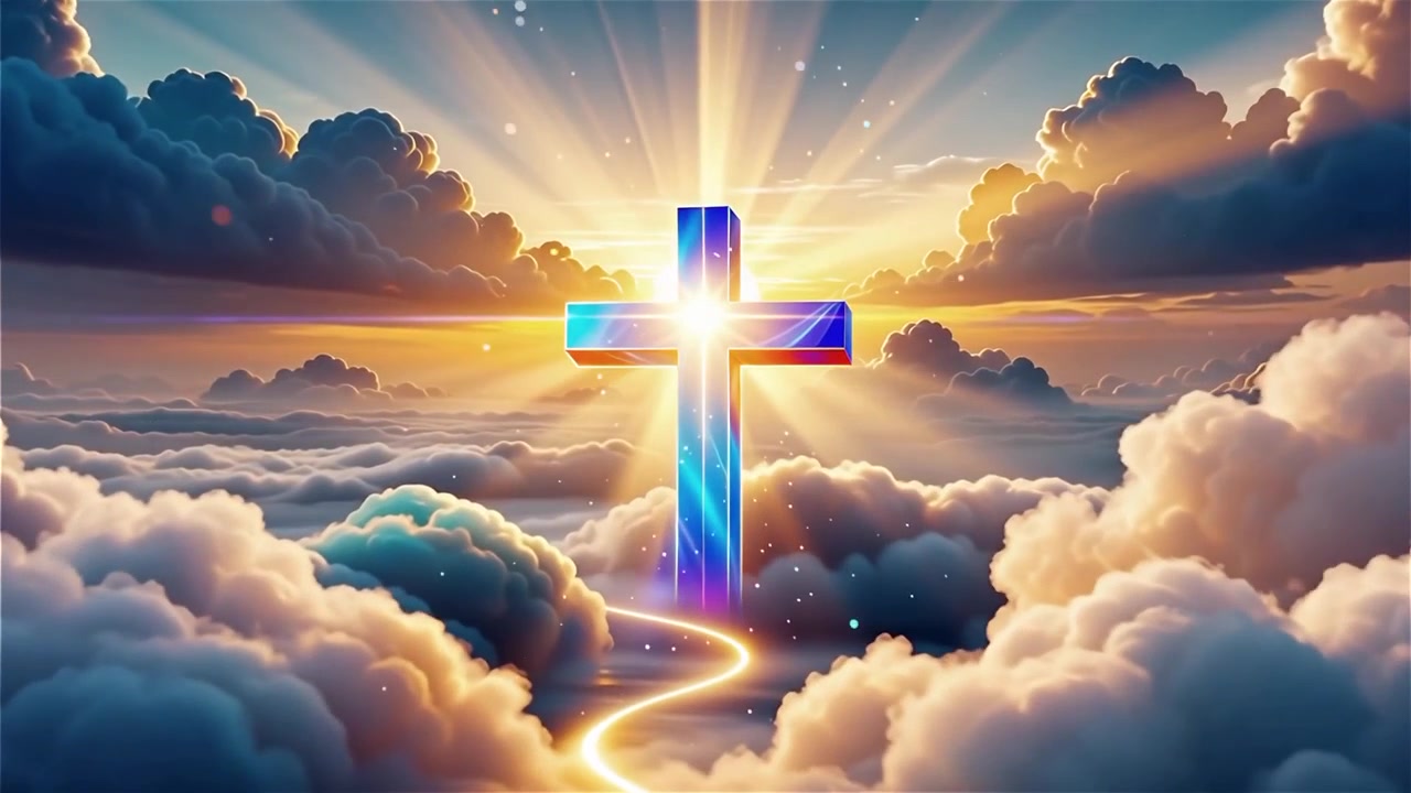 Croce Cristiana Luce Celestiale Sfondo per il Culto.