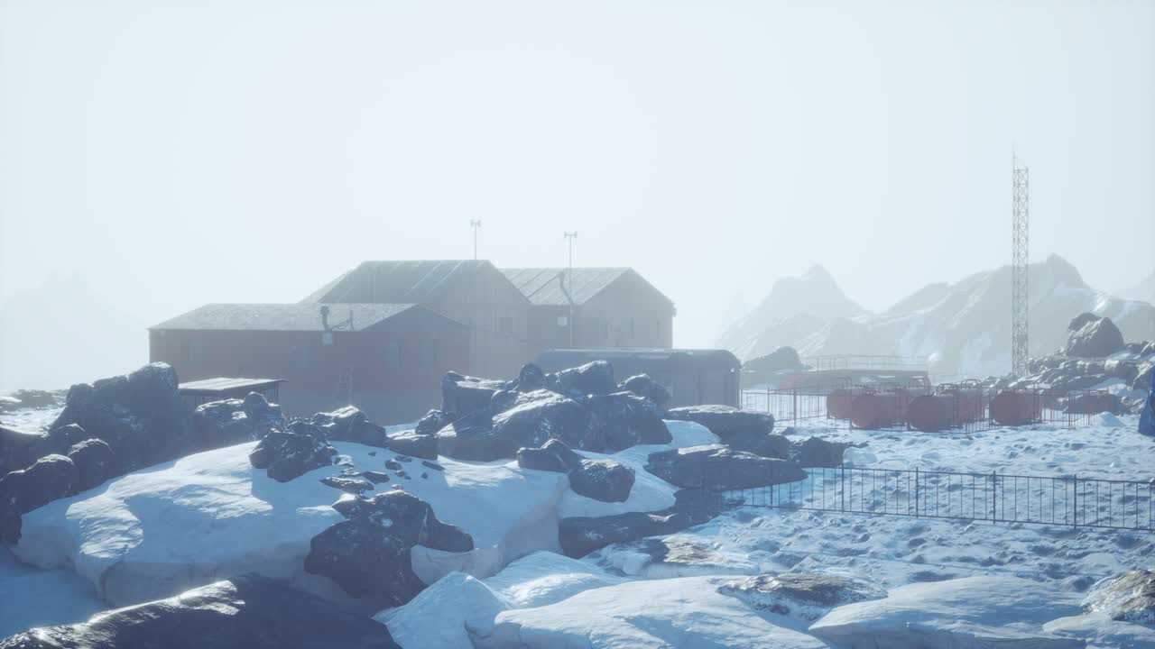 science station in Antarctica at summer