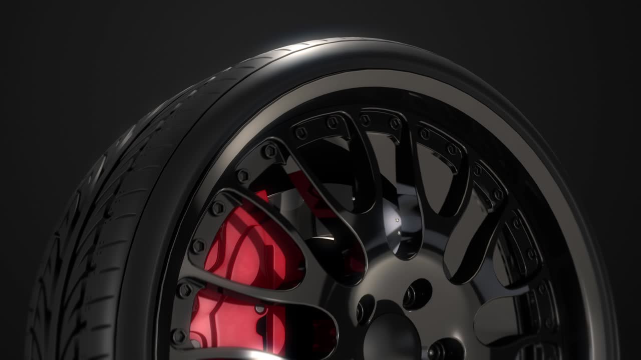 rueda de coche deportivo girando lentamente