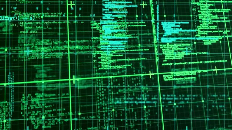 Animasjon av databehandling over svart bakgrunn