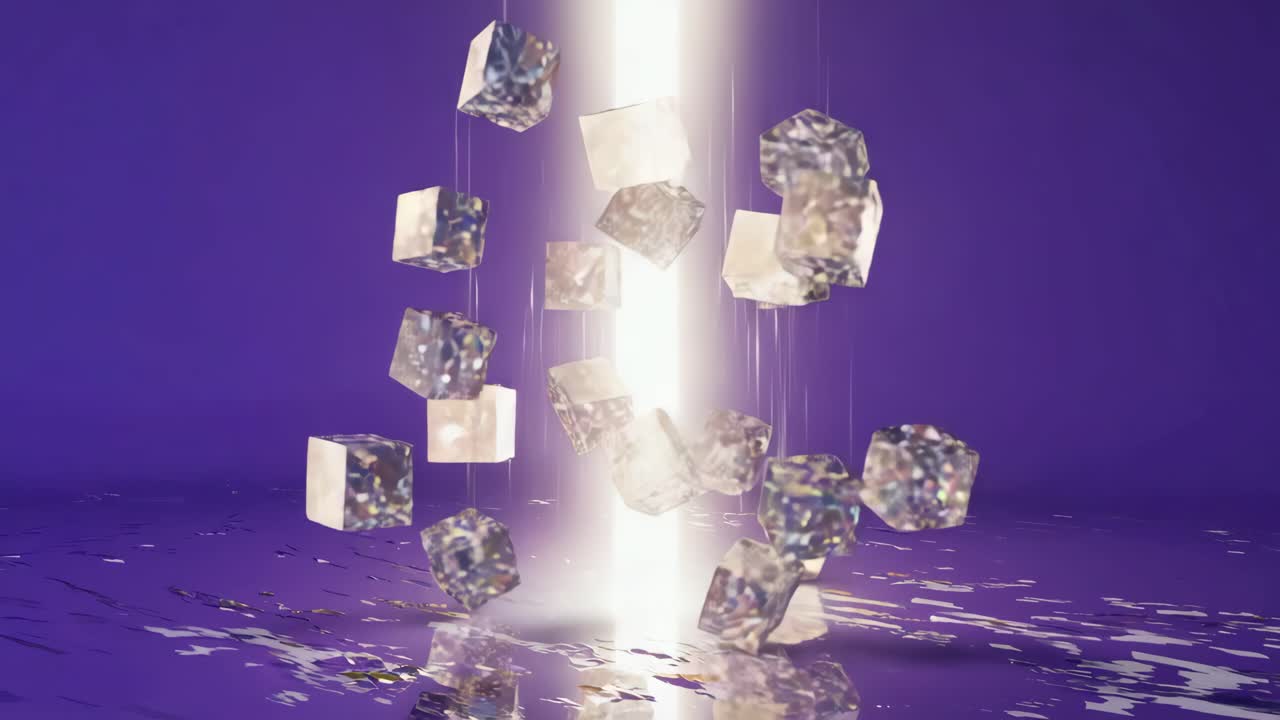 Abstract Cubes and Glowing Light on Purple Background