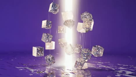 abstract cubes and glowing light on purple background