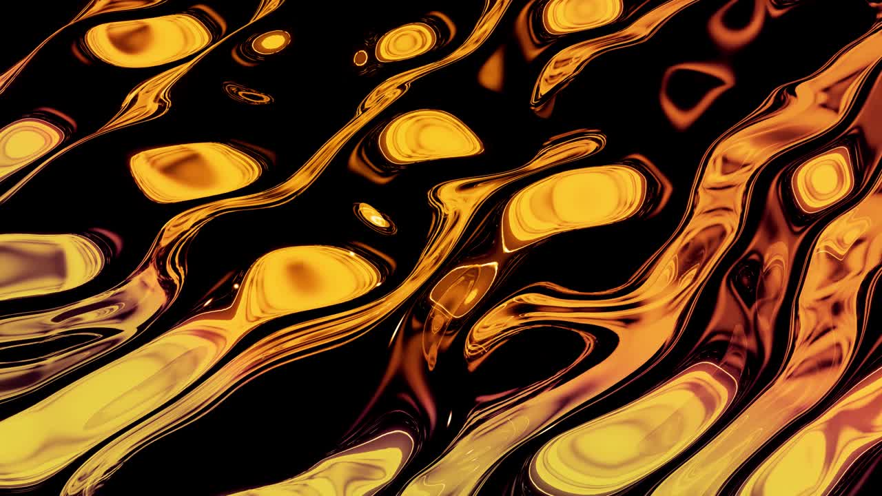 Sfondo astratto in loop con motivo a onde di liquido dorato scintillante su superficie lucida e brillante. Fluido giallo viscoso simile a una superficie di lamina d'oro o vetro brillante. Bellissimo sfondo creativo e festivo.