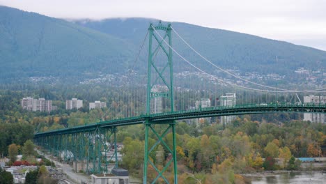 vancouver, bc canada, lions gate bridge, known as the first narrows bridge, is a suspension bridge that crosses the first narrows of burrard inlet and connects the city of vancouver, british columbia