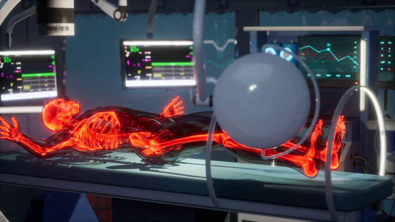 examen de escaneo de huesos de esqueleto humano en el laboratorio