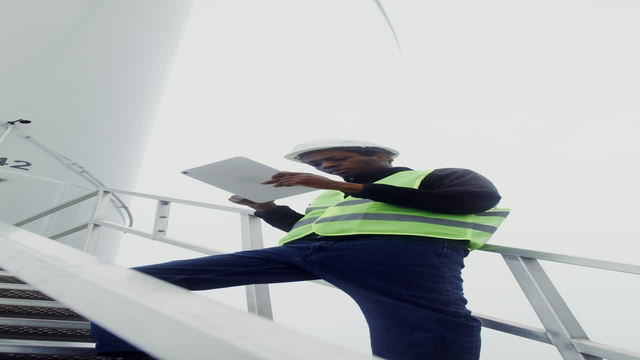 Wind Turbine Technician Inspecting