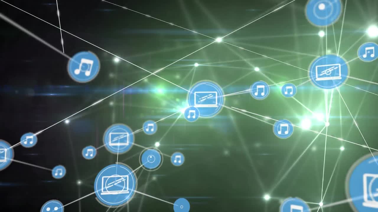 어두운 배경에 장갑 조명 위에 아이콘으로 연결 네트워크의 애니메이션