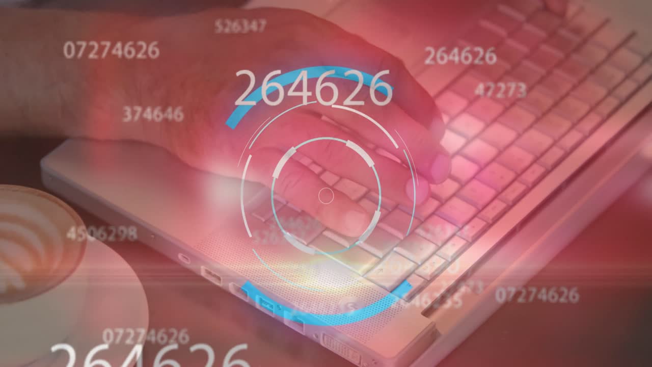 노트북을 사용하는 백인 남성의 범위 및 숫자 처리 애니메이션