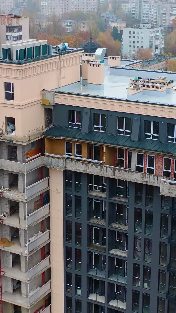 New apartments buildings exterior. Facade of modern housing construction with of balconies
