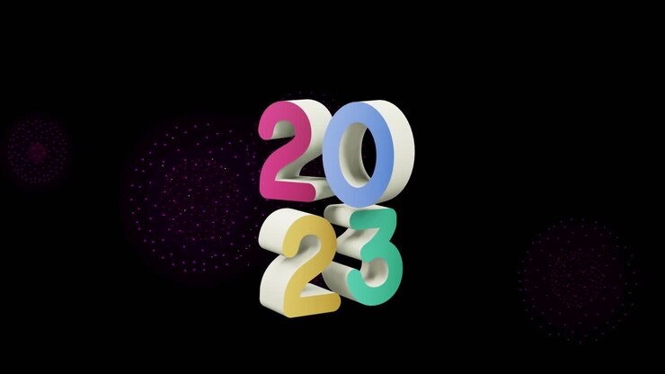 Animazione del testo 2023 su forme in movimento