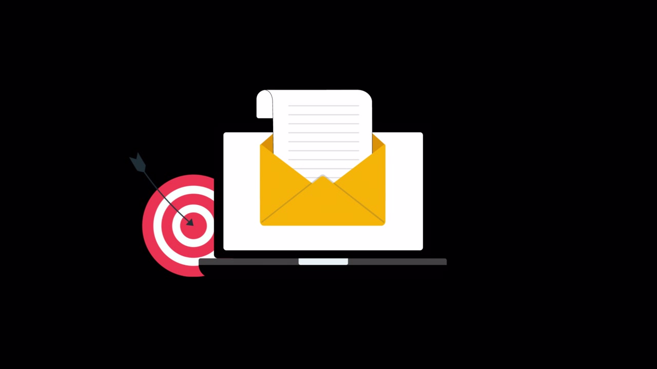 Laptop animato che mostra il concetto di email marketing con icona del bersaglio