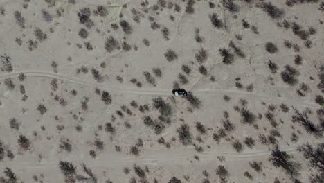 car driving on dirt road in african desert in etosha national park, aerial