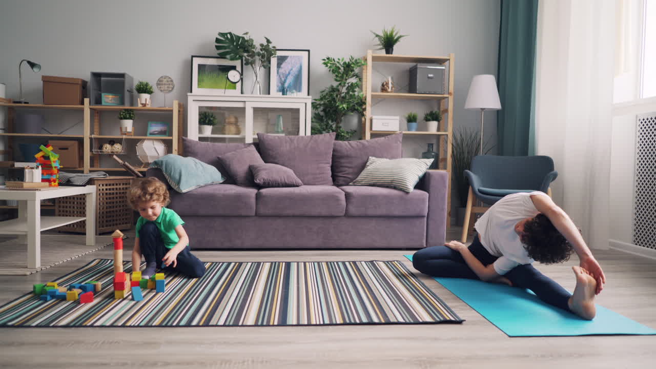 Family time and yoga practice at home