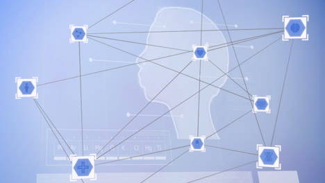 red de iconos de conexiones contra el modelo de cabeza humana
