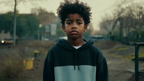 portrait of a young black boy in a hoodie