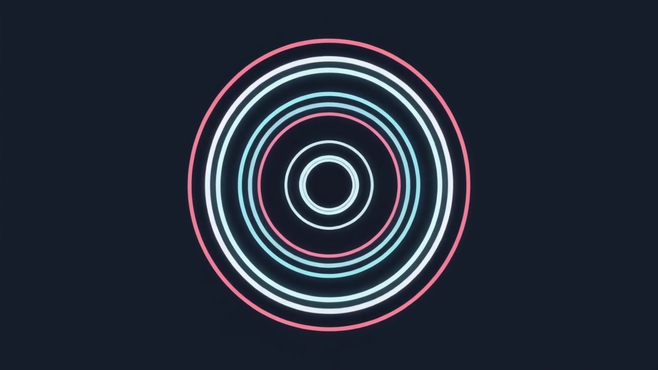 Abstract Animation of Pulsing Neon Circles on Dark Background