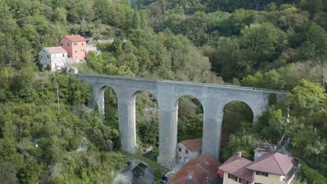 ancient roman aqueduct view from a drone