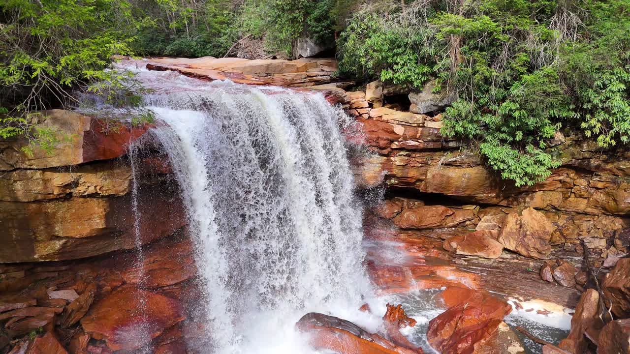 Douglas Falls cascading over red sandstone into North Fork Blackwater River in Thomas, West Virginia, USA