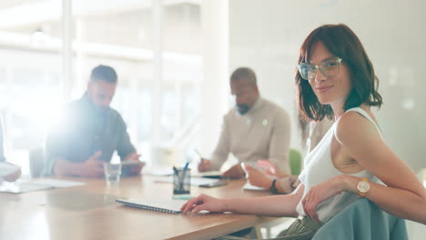 Business,-office-and-woman-with-smile-at-meeting