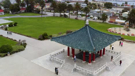 aerial: korean friendship bell, san pedro, california