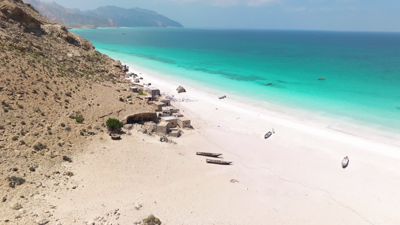Shoab Beach With Turquoise Seascape In Socotra Island, Yemen - Drone Shot