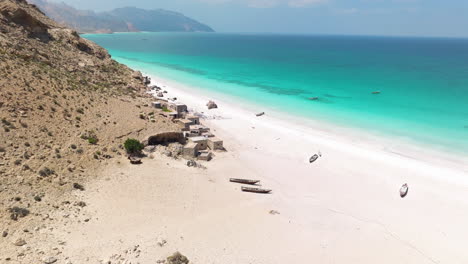 shoab beach with turquoise seascape in socotra island, yemen - drone shot