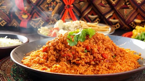 red rice dish with cilantro