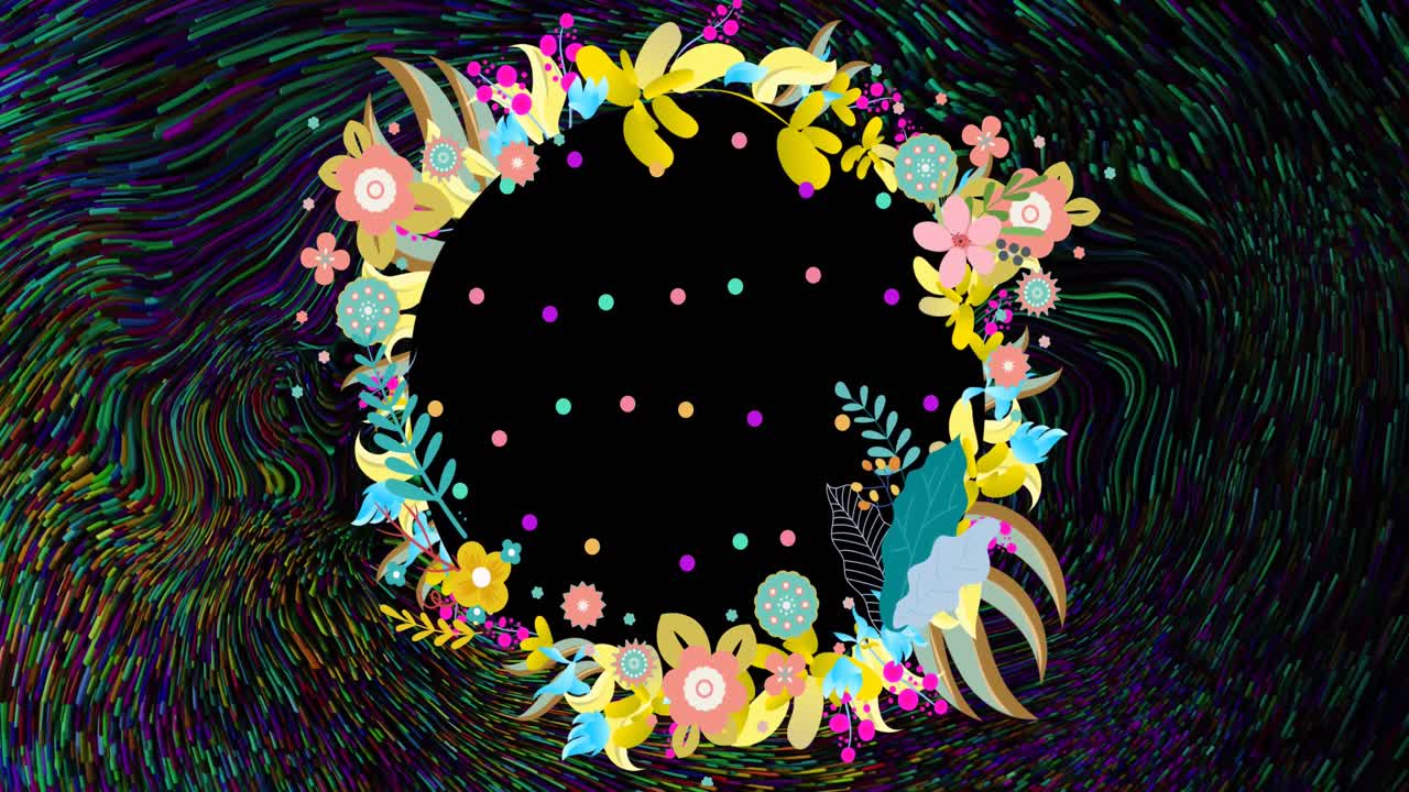 цветочная гирлянда на многоцветном жидком вихревом фоне