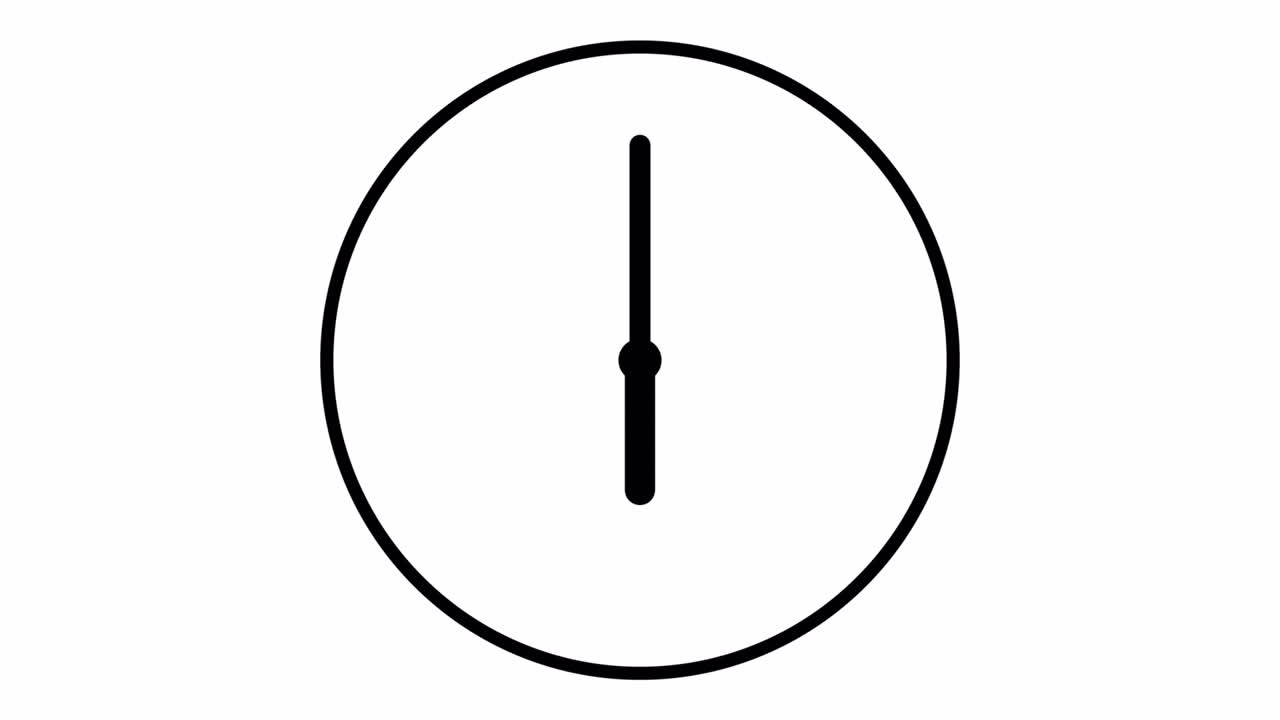 Clock with moving arrows on white background. Clock animation in 12 hour loop animation