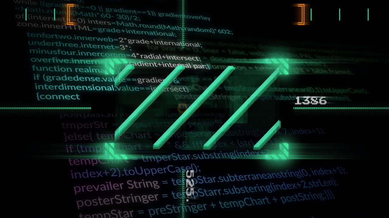 Animation of data processing over dark background