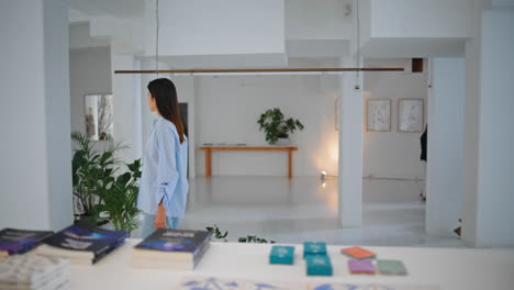 woman going store lobby alone. successful businesswoman walking contemporary