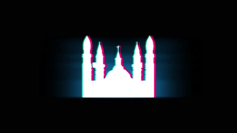Islamic icon mosque religious muslim symbol on glitch led screen retro vintage display animation 4k