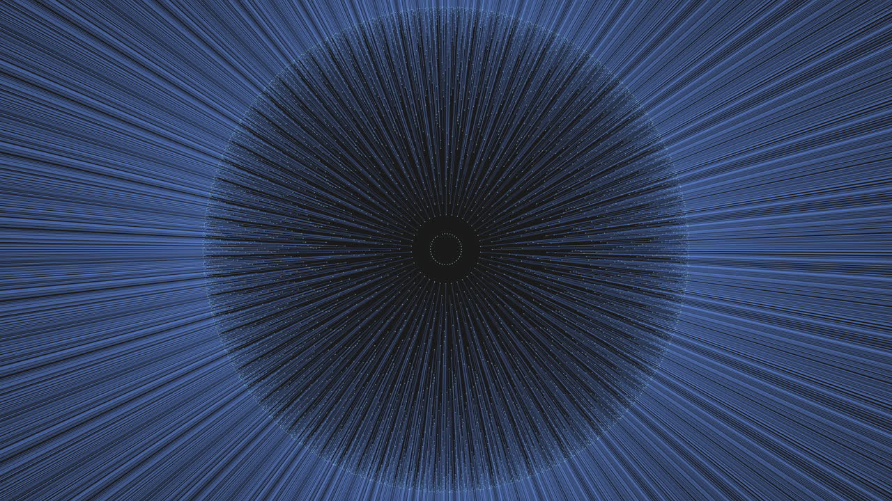 Circular blue and black pattern with a dynamic, swirling design created by thin diagonal lines converging at the center, giving a sense of motion and vibrancy
