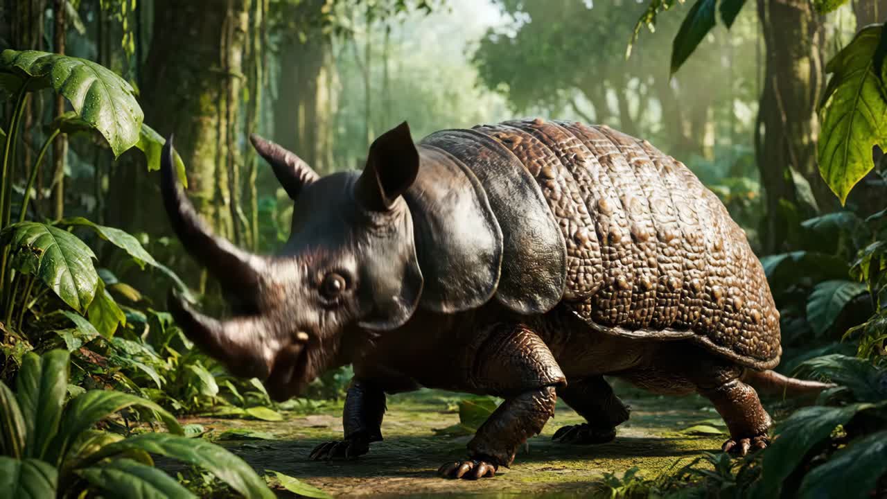 Hybrid rhinoceros turtle in the jungle