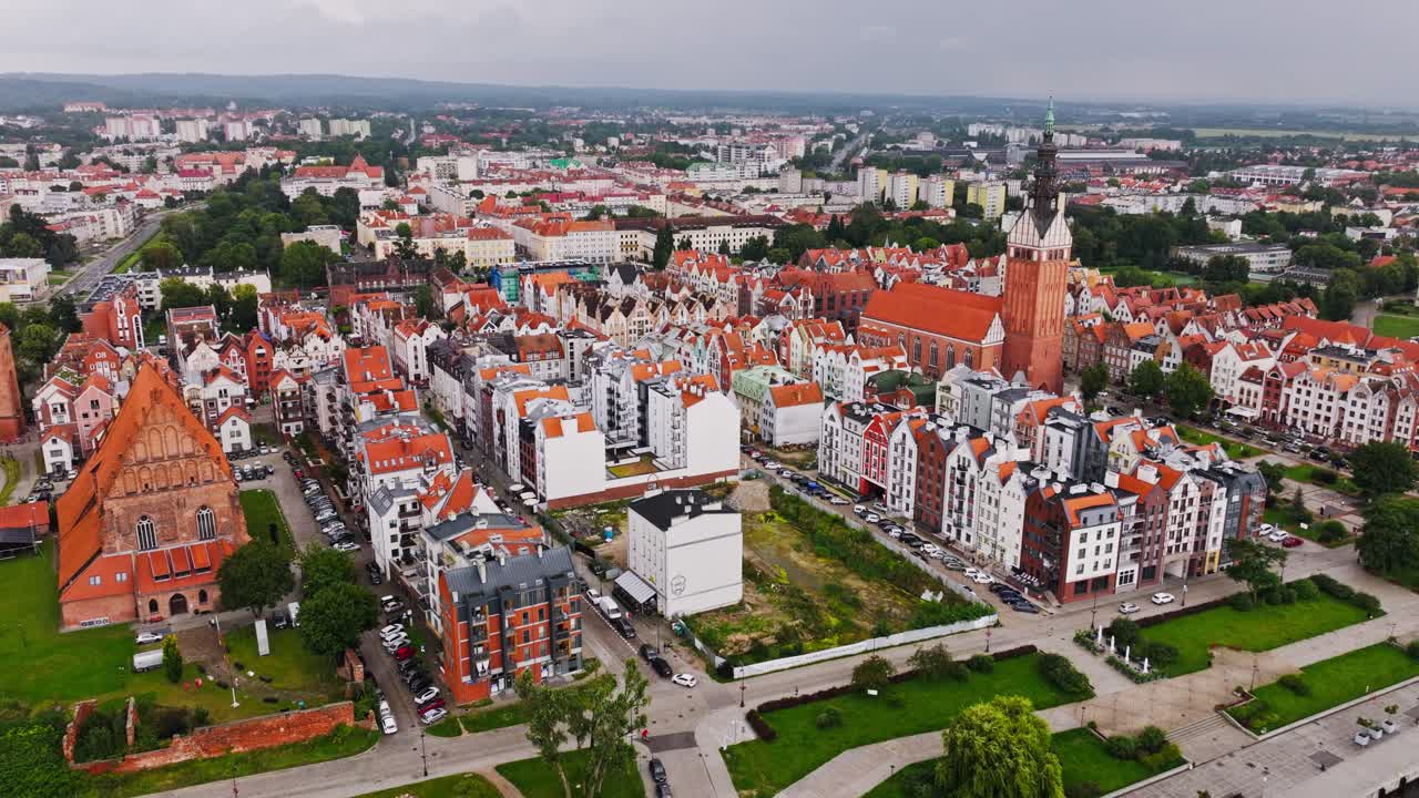 Aerial shot of Elbląg highlights economic transformation and urban revival